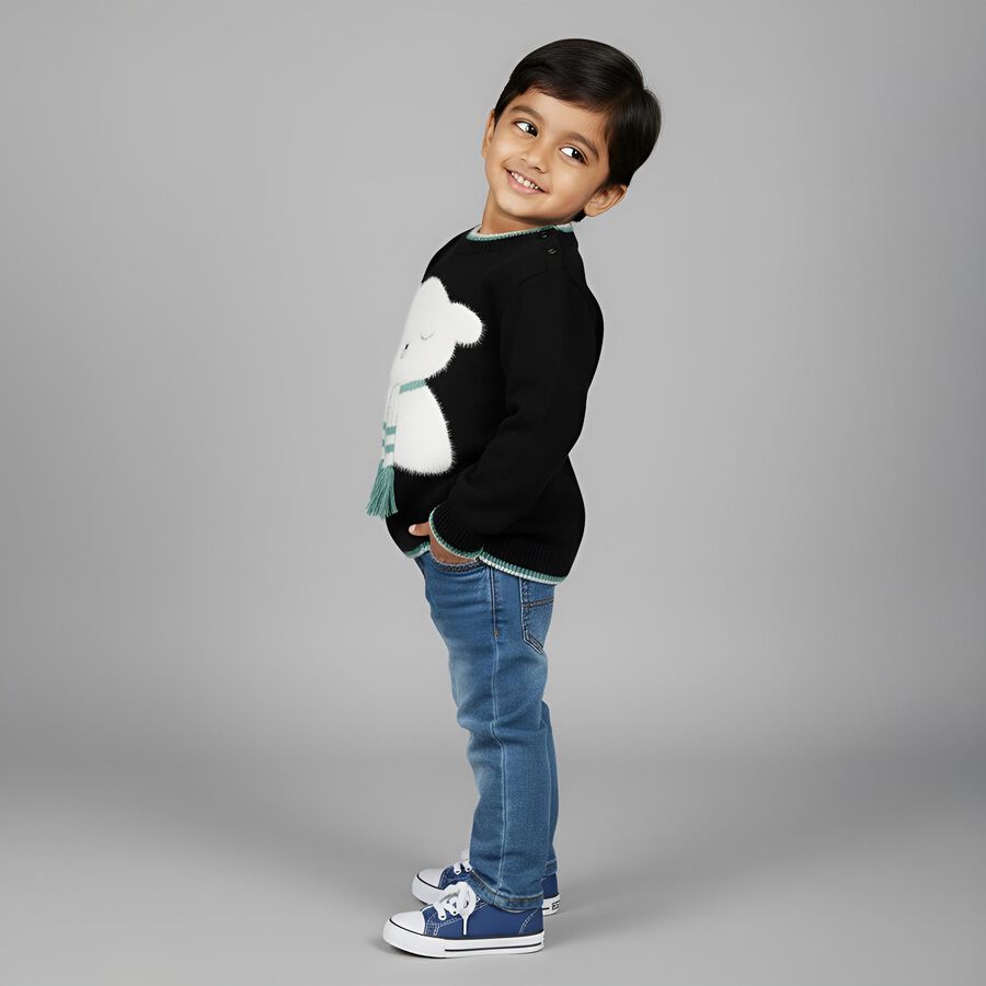 Infants Jet Black Crew Neck Classic Pullover, काला, large image number null