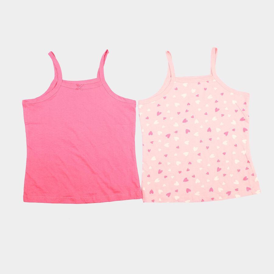 Girls Pink Cotton Sleeveless Straight Neck Vest, Pink, large
