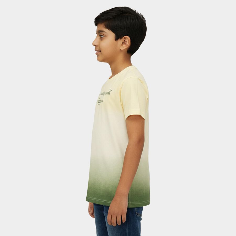 Boys' Olive Cotton Crew Neck Graphic Printed T-Shirt, Olive, large