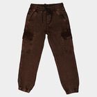 Boys Brown Jogger Fit Washed Cargo Jeans, Brown, small