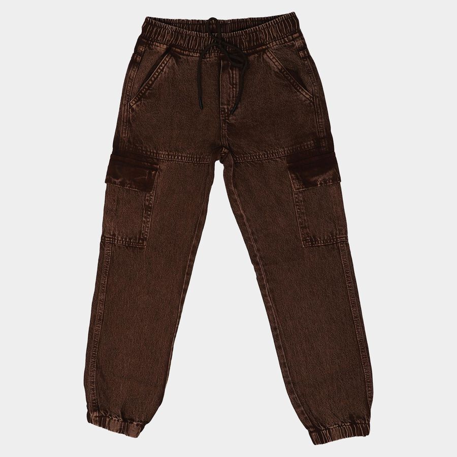 Boys Brown Jogger Fit Washed Cargo Jeans, Brown, large