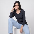 Women's Navy Blue Ribbed Thermal Top, मध्यम नीला, small