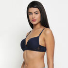 Half Lace Padded Bra, Navy Blue, small image number null