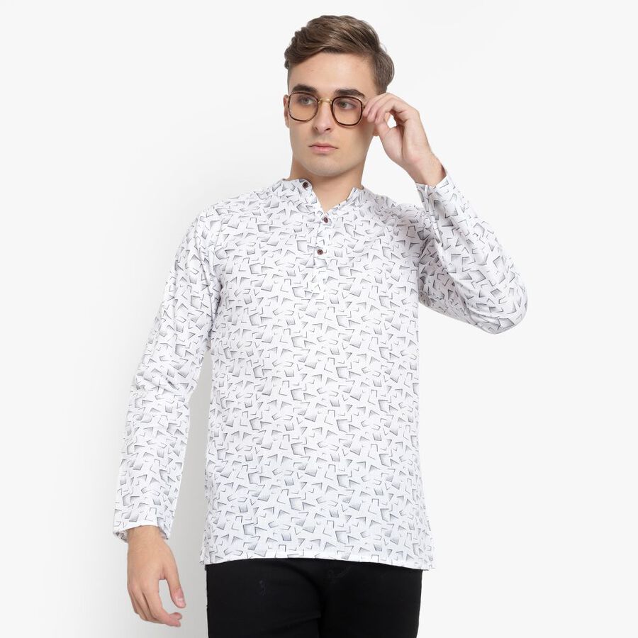Printed Mandarin Collar Kurta, White, large image number null
