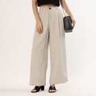 Women's Soft Beige Wide-Leg Pleated Trousers, Light Grey, small image number null
