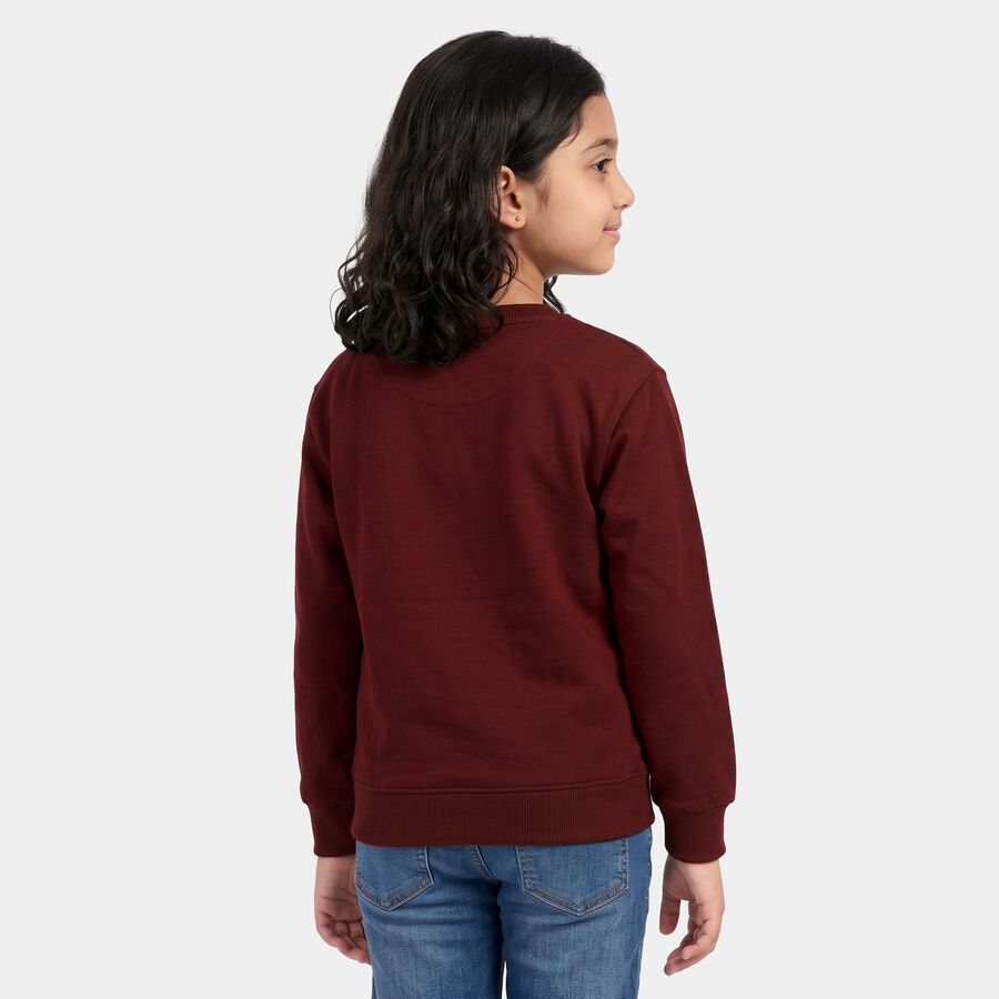 Girls' Maroon Crew Neck Graphic Print Sweatshirt, Wine, large