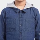 Boys Navy Blue Hooded Casual Shirt, Mid Blue, small