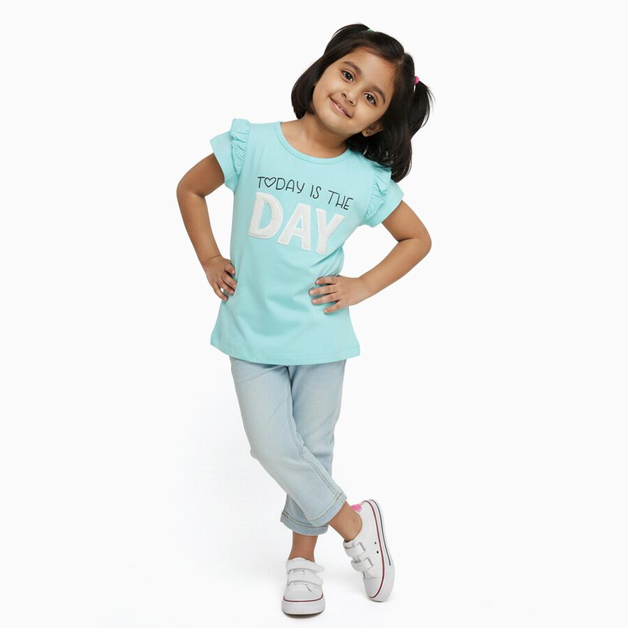 Girls' 100% Cotton T-Shirt, एक्वा, large image number null