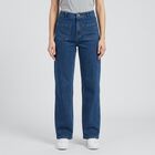 Women's Blue Straight Fit High-Rise Patch Pocket Jeans, Light Blue, small