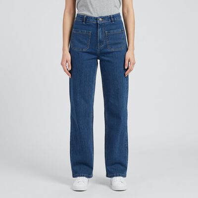 Women's Blue Straight Fit High-Rise Patch Pocket Jeans