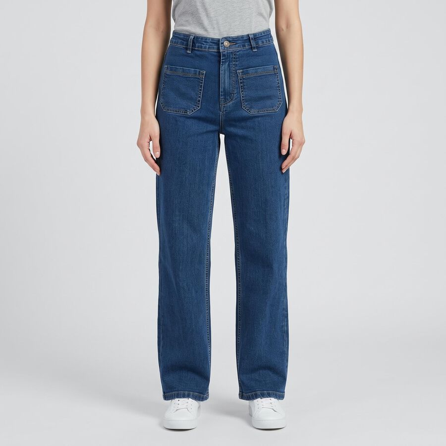 Women's Blue Straight Fit High-Rise Patch Pocket Jeans, Light Blue, large