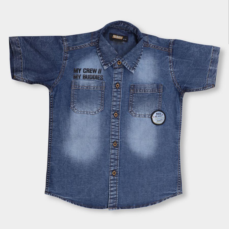 Boys' Muted Denim Blue Regular Collar Casual Shirt, Mid Blue, large image number null