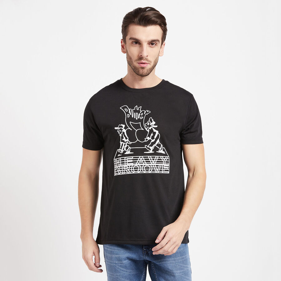 Round Neck T-Shirt, Black, large image number null