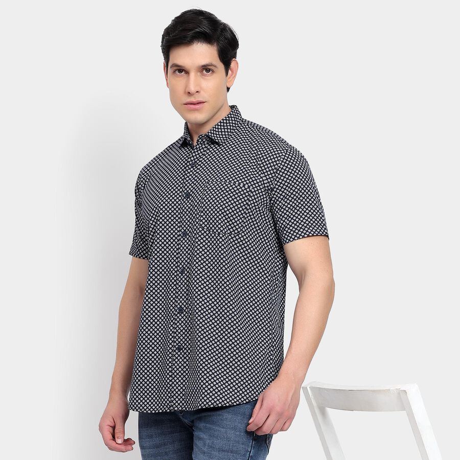 Men's 100% Cotton Casual Shirt, Navy Blue, large