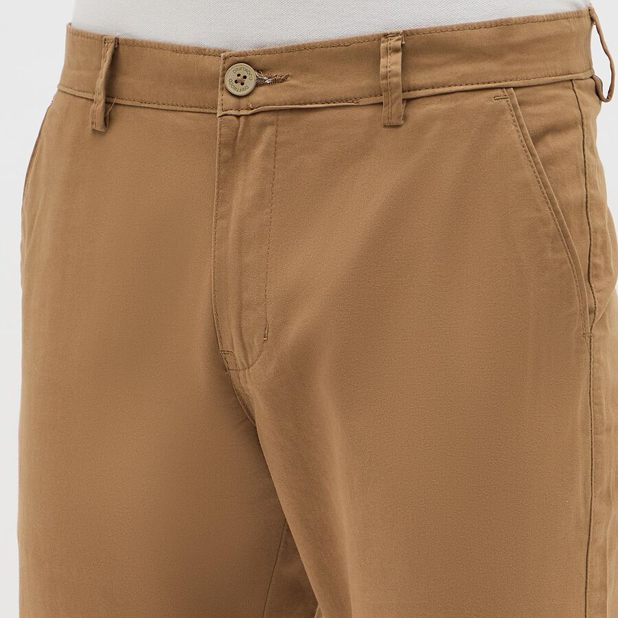 Men's 100% Cotton Slim Fit Casual Trousers, Khaki, large image number null