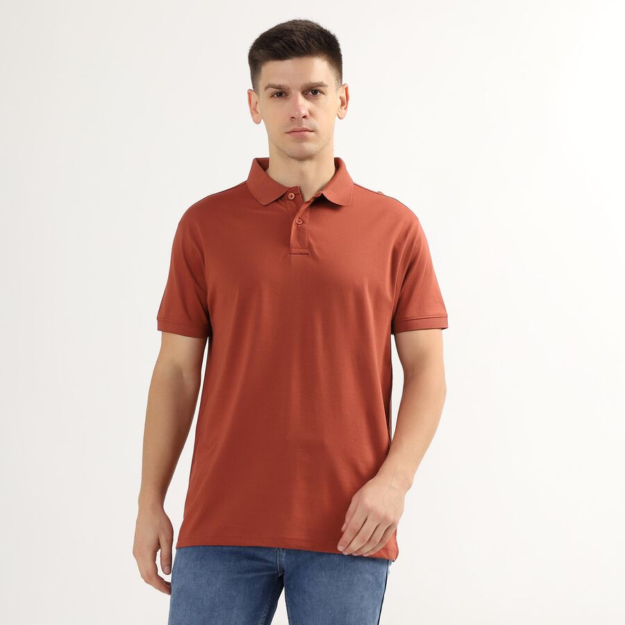 Men's Rust Polo Collar Casual T-Shirt, Rust, large