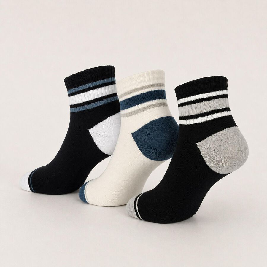 Men's Ankle Length Socks Pack of 3 ( Ecru, Black, Navy ), Black, large