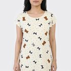 Women's Cream Round Neck T-Shirt Style Nighty, Off White, small