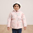 Girls Pink Hooded Floral Puffer Jacket, Light Pink, small