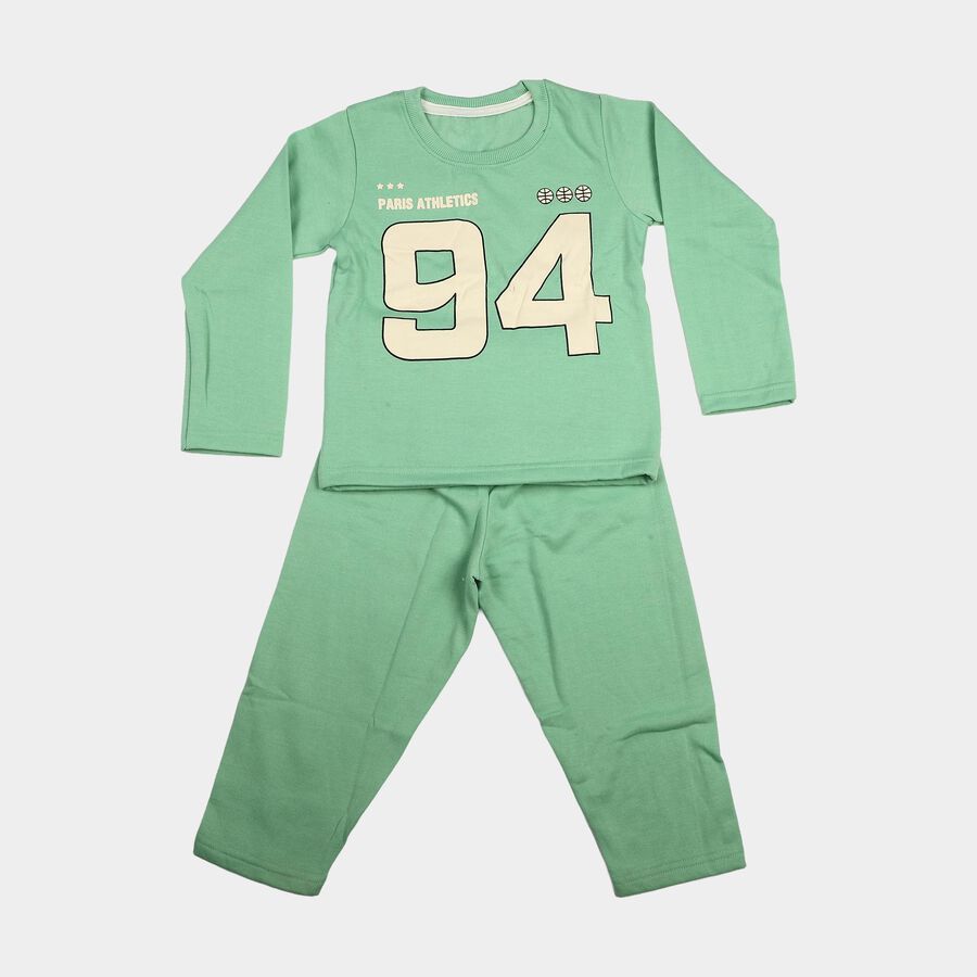 Boys Mint Green Round Neck Graphic Print Baba Suit, हल्का हरा, large