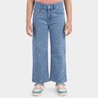 Girls' Light Blue Straight Fit Embroidered Jeans, मिश्रित नीला, small