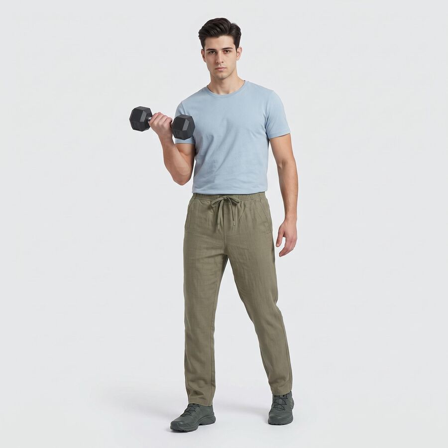 Men's Olive Green Slim Fit Casual Trousers, हल्का हरा, large
