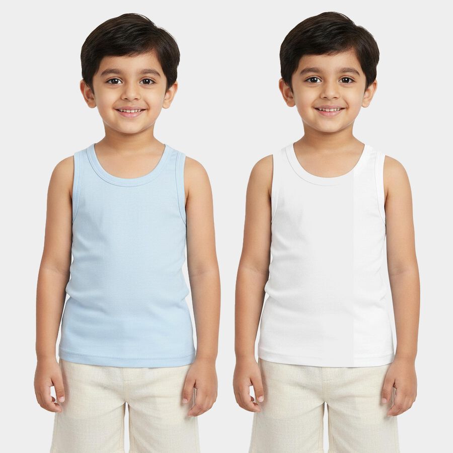 Boys Light Blue Cotton Round Neck Sweater Vest, हल्का नीला, large