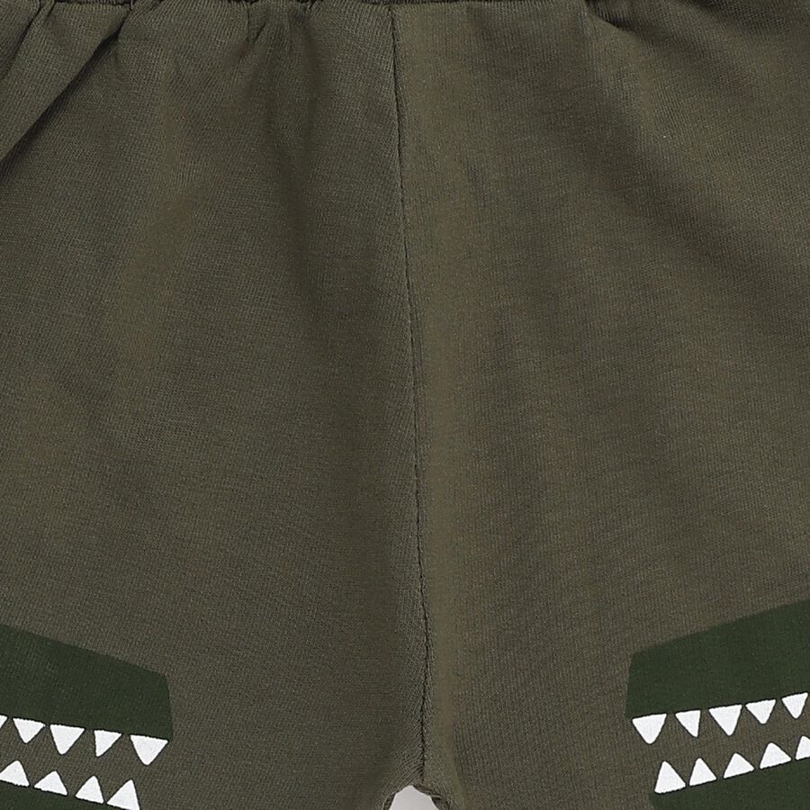 Infants Olive Green Dinosaur Printed Cotton Blend Pyjama, ओलिव, large image number null