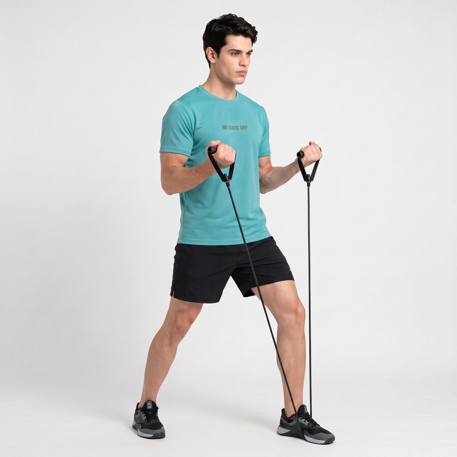 Men Teal Round Neck Regular Drifit T-Shirt, Teal Blue, large