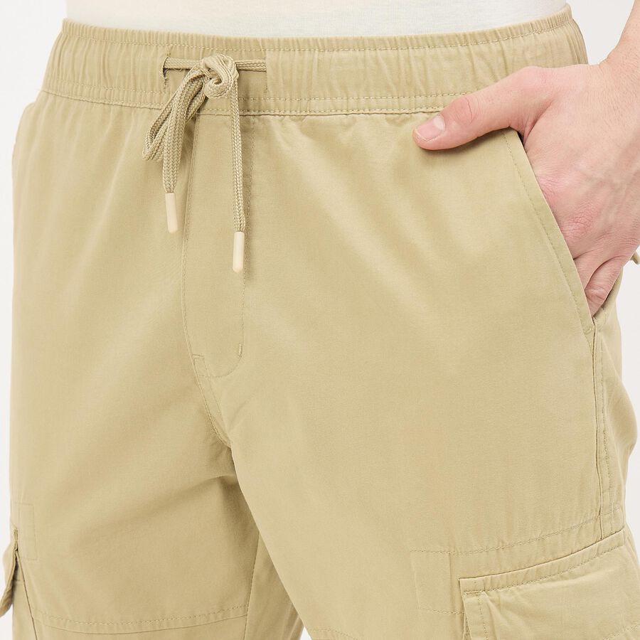 Men's Beige Slim Fit Flat-Front Trousers, Beige, large