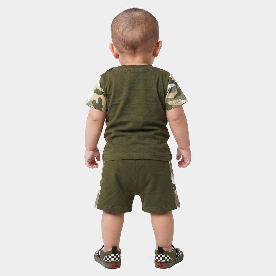 Infants' Olive Green 100% Cotton Round Neck Camouflage Printed Baba Suit, ओलिव, large