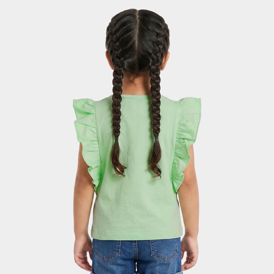 Girls' Mint Green Round Neck Regular T-Shirt, Light Green, large