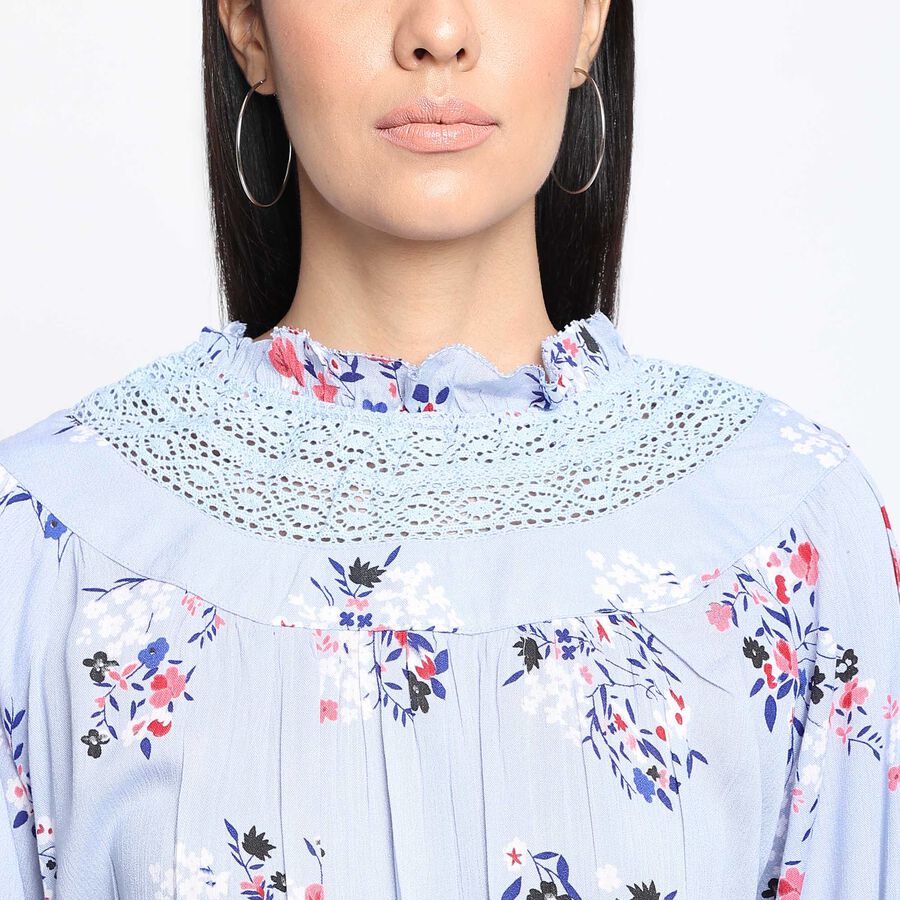 Printed Full Sleeve Top, Light Blue, large image number null