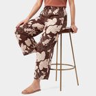 Women's Brown Straight Fit Floral Pyjama, भूरा, small