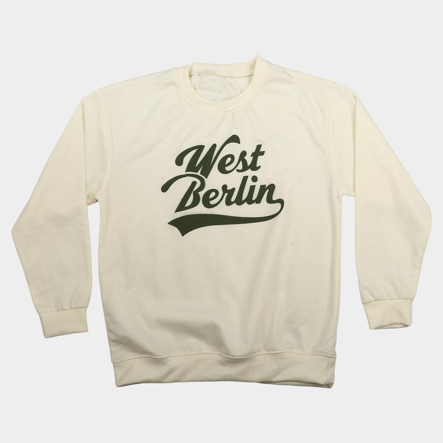 Boys' Off White Crew Neck Graphic Print Sweatshirt, Off White, large