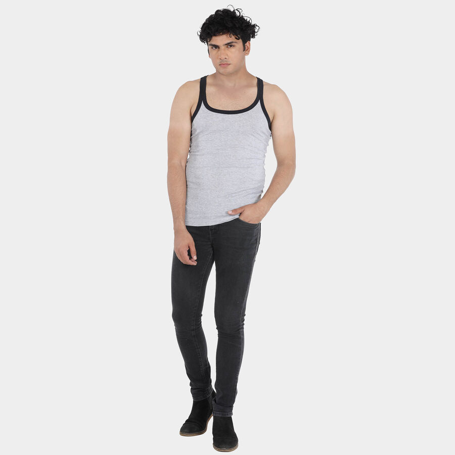Cotton Single Jersey Sleeveless Gym T-Shirt, Melange Light Grey, large image number null
