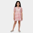 Girls' Pink Round Neck Ruffle Sleeve Fit and Flare Dress, Light Pink, small