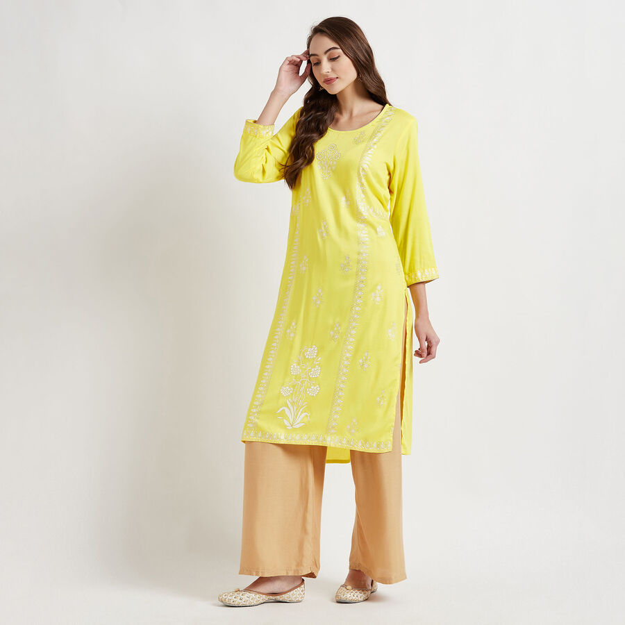 3/4Th Sleeves Straight Kurta, Yellow, large image number null