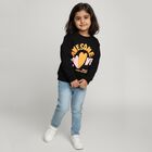 Girls Jet Black Crew Neck Casual Sweatshirt, Black, small image number null