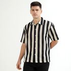 Men's Black and White Half Sleeve Classic Casual Shirt, Black, small