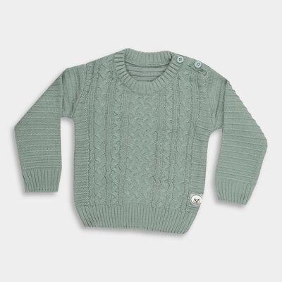 Infants' Light Sage Green Crew Neck Cable Knit Pullover