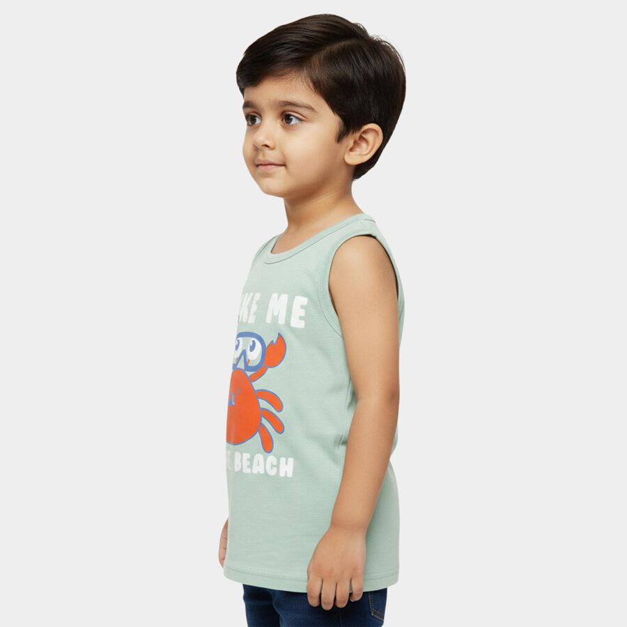 Boys' Light Mint Green Round Neck Sleeveless Graphic T-Shirt, Light Green, large