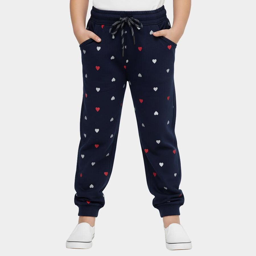 Girls' Navy Blue Heart Printed Elastic Waist Pyjama, नेवी ब्लू, large image number null
