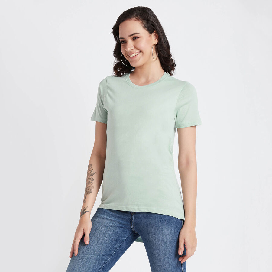 Cotton Solid Round Neck T-Shirt, Light Green, large image number null