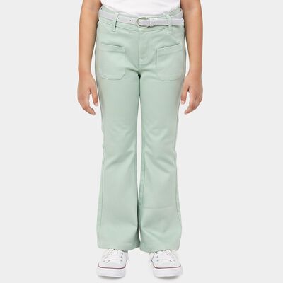 Girls' Mint Green Flared Fit Belted Jeans