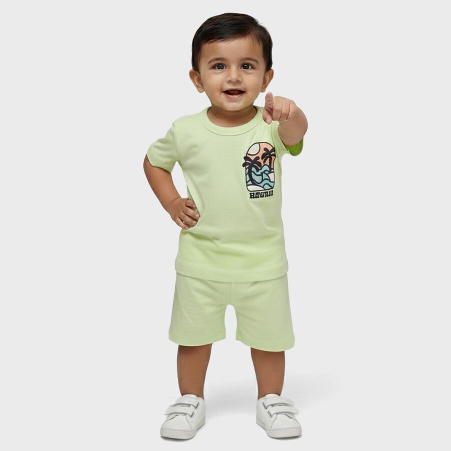 Infants' Light Green Cotton Round Neck Cartoon Print Baba Suit, Light Green, large