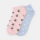 Girls' Soft Pink and Light Powder Blue Ankle-Length Patterned Socks Pack of 2, Pink, small image number null