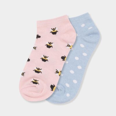 Girls' Soft Pink and Light Powder Blue Ankle-Length Patterned Socks Pack of 2