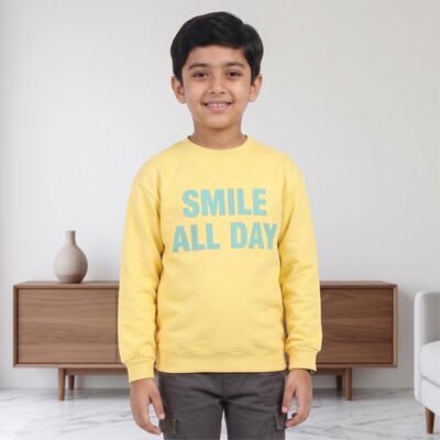 Boys' Yellow Crew Neck Graphic Print Sweatshirt