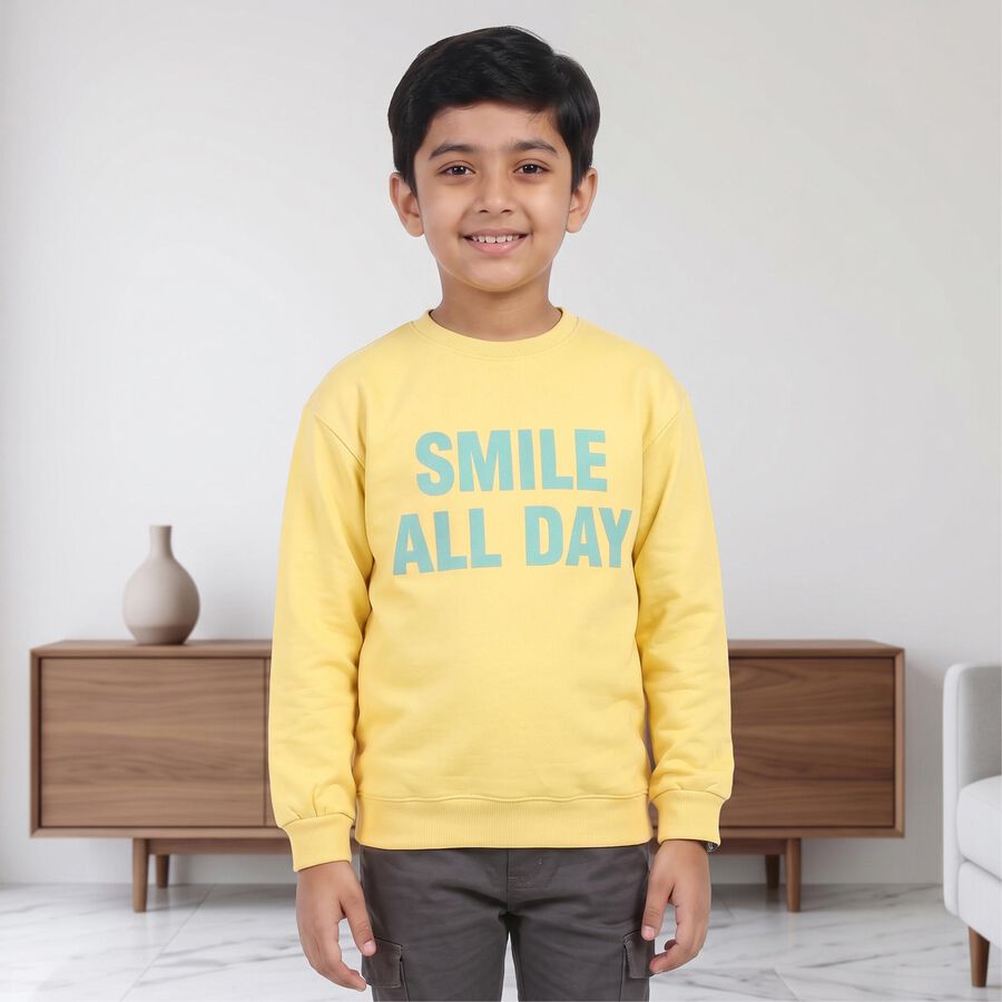 Boys' Yellow Crew Neck Graphic Print Sweatshirt, Yellow, large